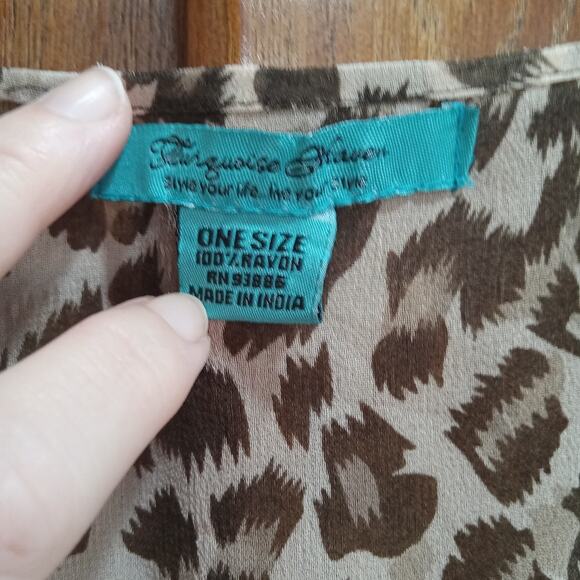 Turquoise Haven Sheer Leopard Animal Print Kimono Duster One Size Beach Cover Up - Picture 5 of 6